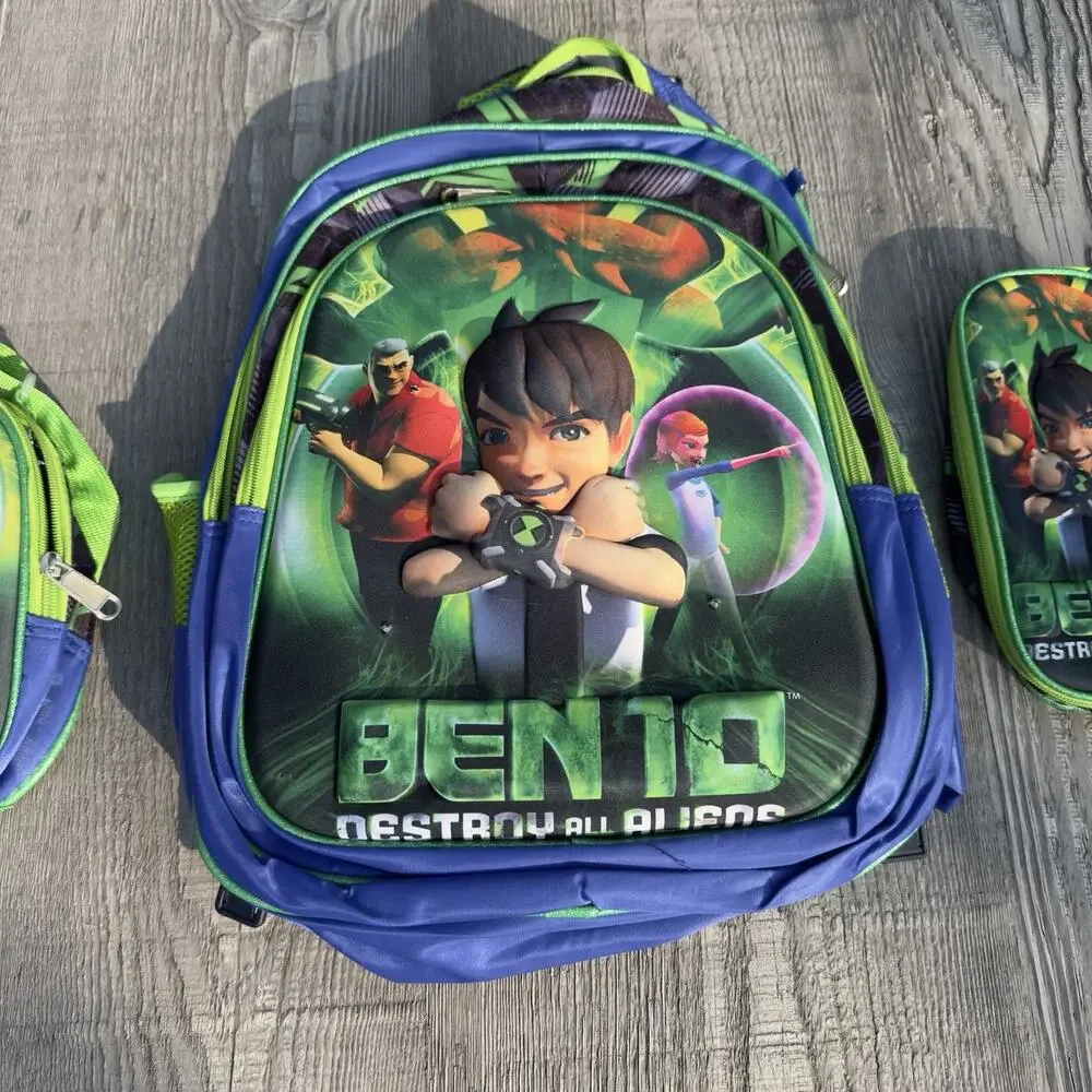Ben 10 3 Pc Backpack Lunch Bag Pencil Case School Bookbag Cartoon Network NWOT